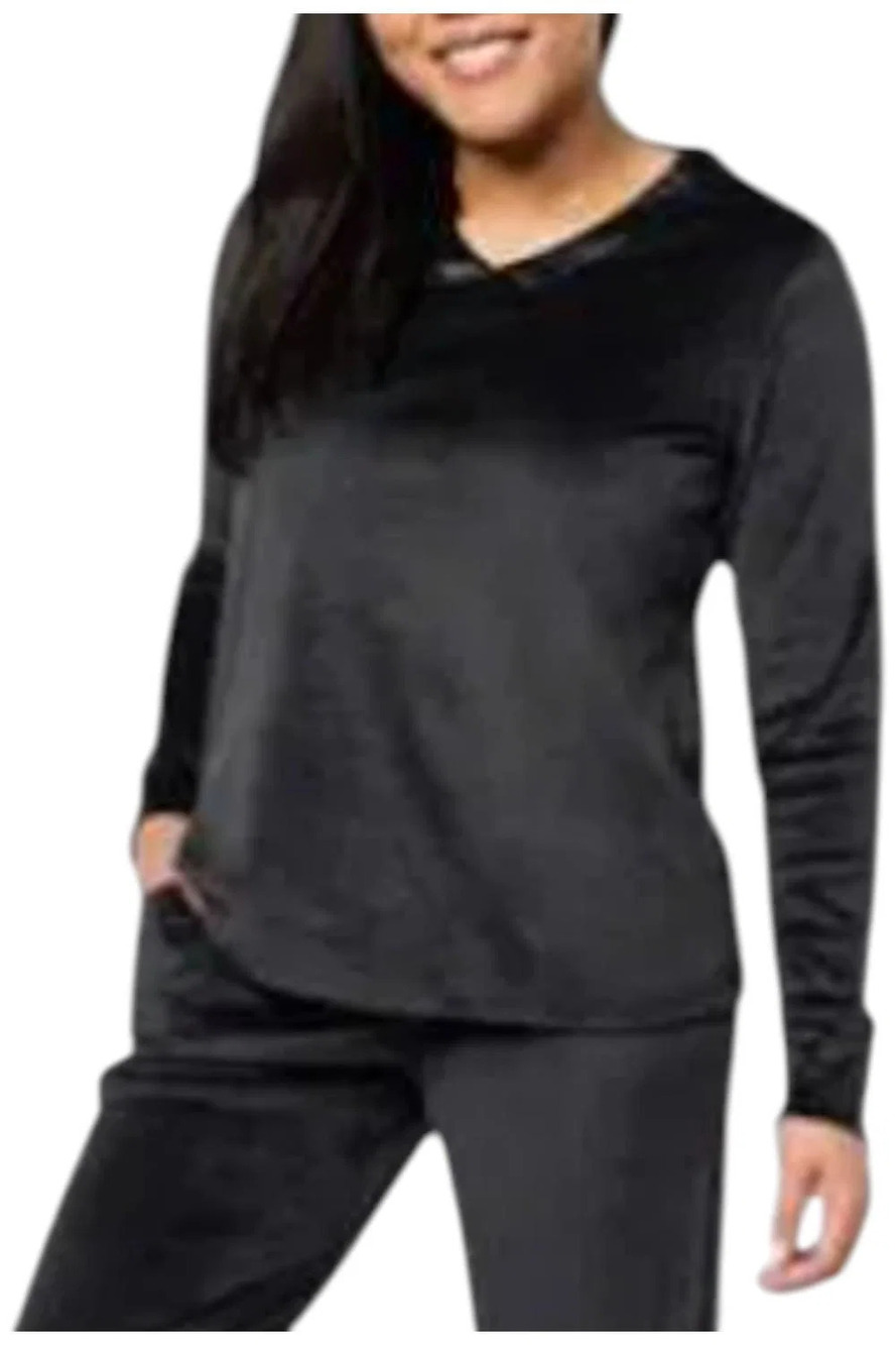 Comfort Code Women's Silky Velvet Satin Sleep Top Black - Regular